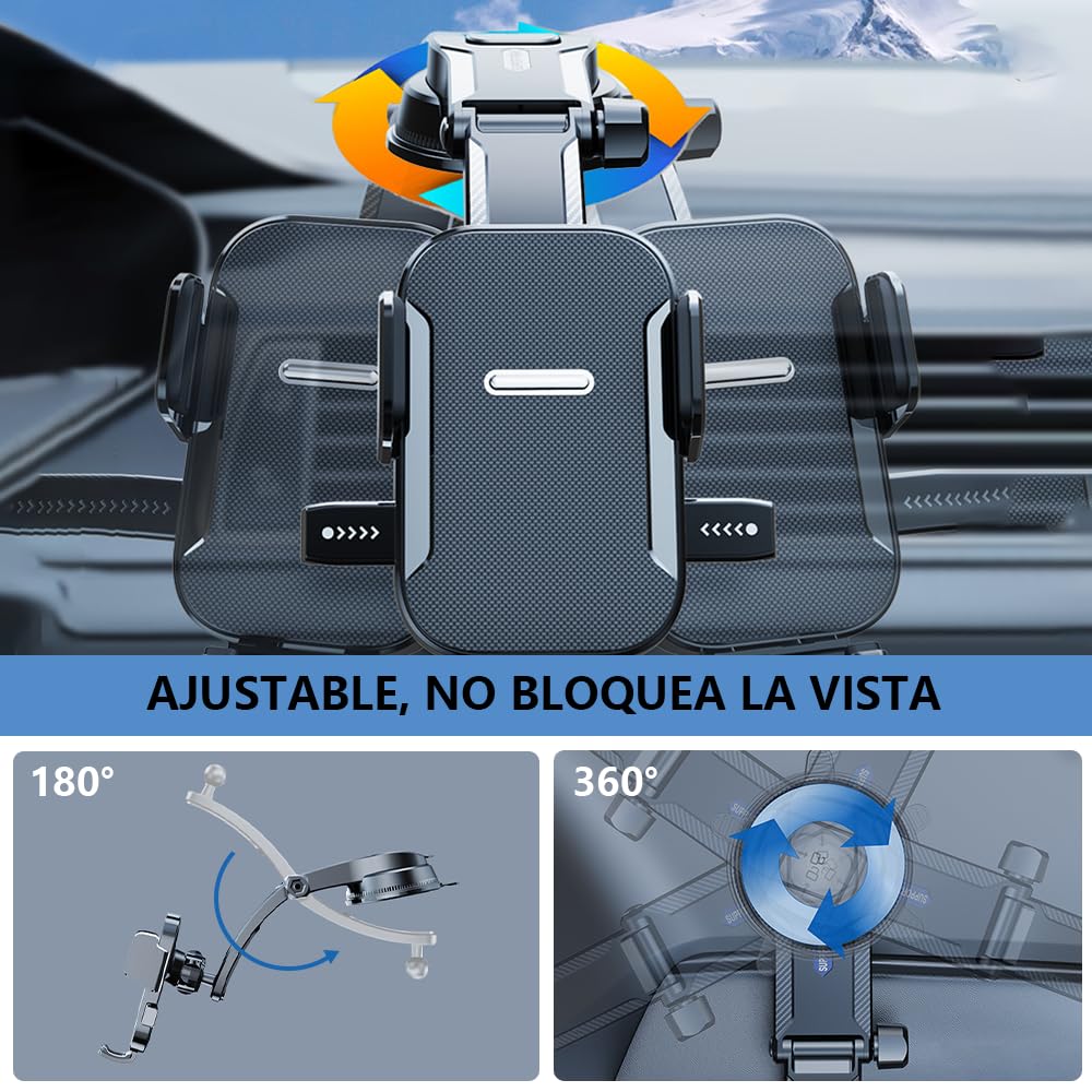 BAYLOVE Soporte Celular Automóvil + Adaptador Auto Carga Rápida Cuatro Puertos, Soporte Celular Auto por Gravedad para Ventosa De Alta Viscosidad, Apto para Todos Los Modelos de Teléfono Móvil