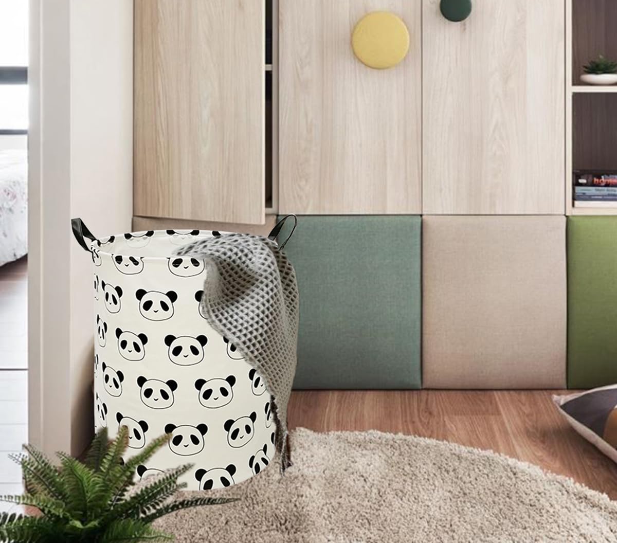 DUYIY Cesta Organizadora para Ropa de Niños con Asa Cesta de Almacenamiento para la Lavandería Organizador de Juguetes Caja de Ropa Cesta para Guardería Cesta de Regalo con Asas (Panda)