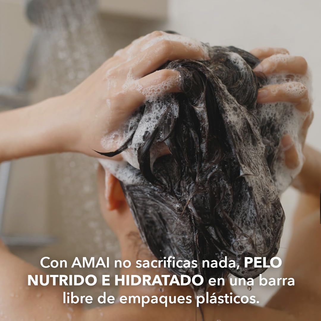 Shampoo y Acondicionador en Barra AMAI Natural – Hidratante y Reparador, Cabello Seco o Maltratado, Con Karité, Rosas y Almendras – Sin Sulfatos, Vegano