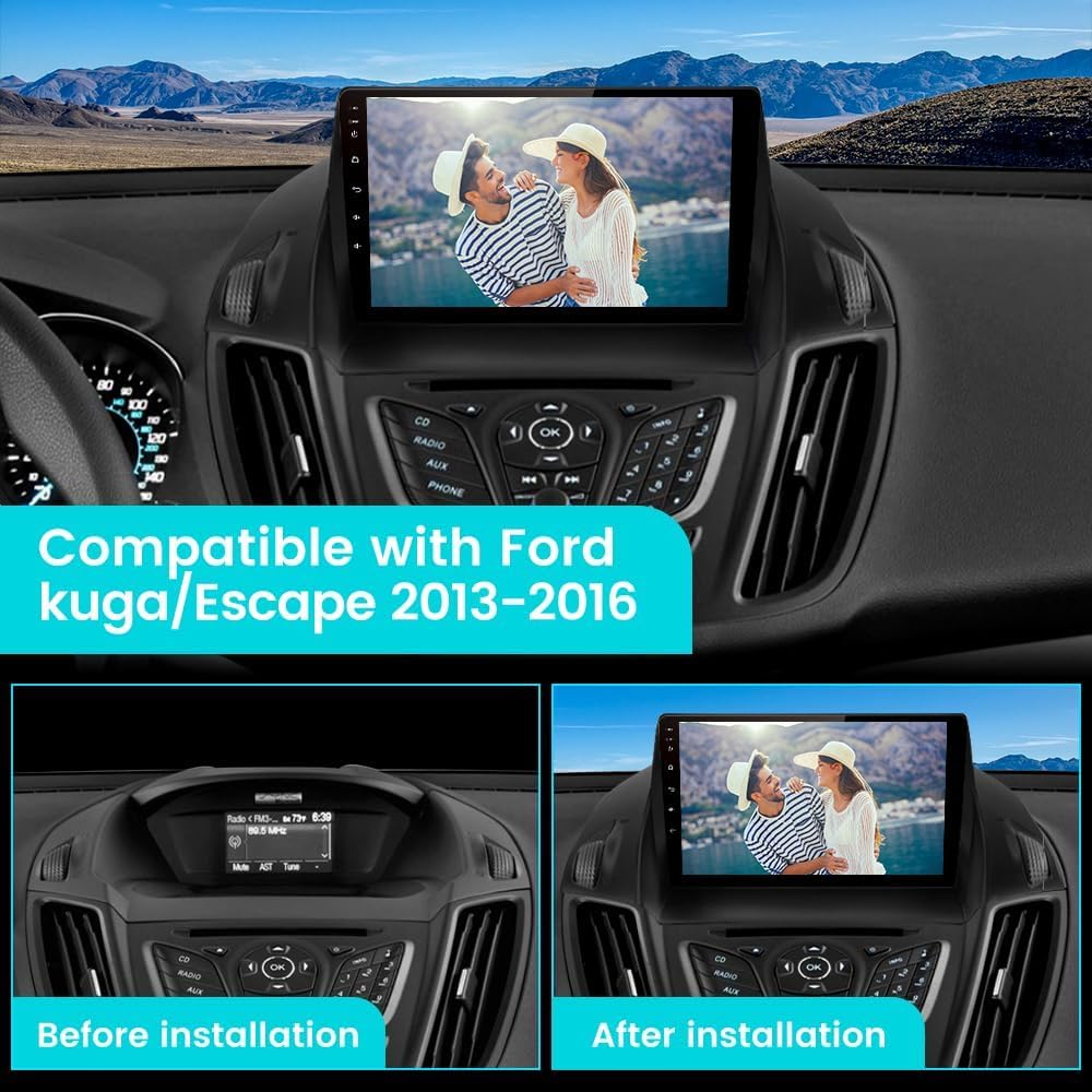 Radio de coche Android 13 compatible con Ford Escape 2013-2016 con cámara inversa, visualización táctil de 9 pulgadas con GPS/FM/WiFi/cámara inversa, compatible con SWC Wireless CarPlay Android Auto
