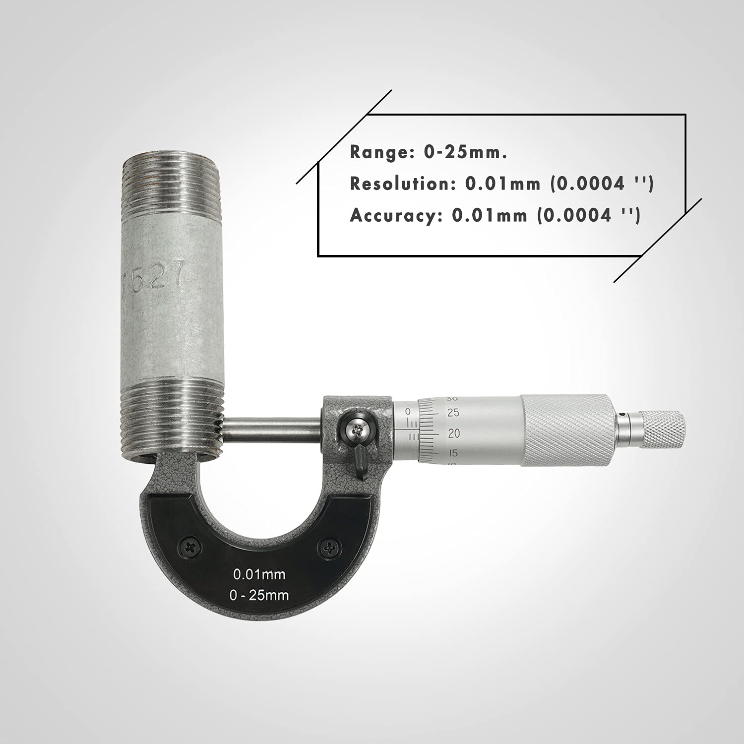 FUMETAX Micrómetro Exterior Preciso Calibrador Herramienta de Medición de Diámetro Exterior Micrómetro de 0-25mm, SW-81390301