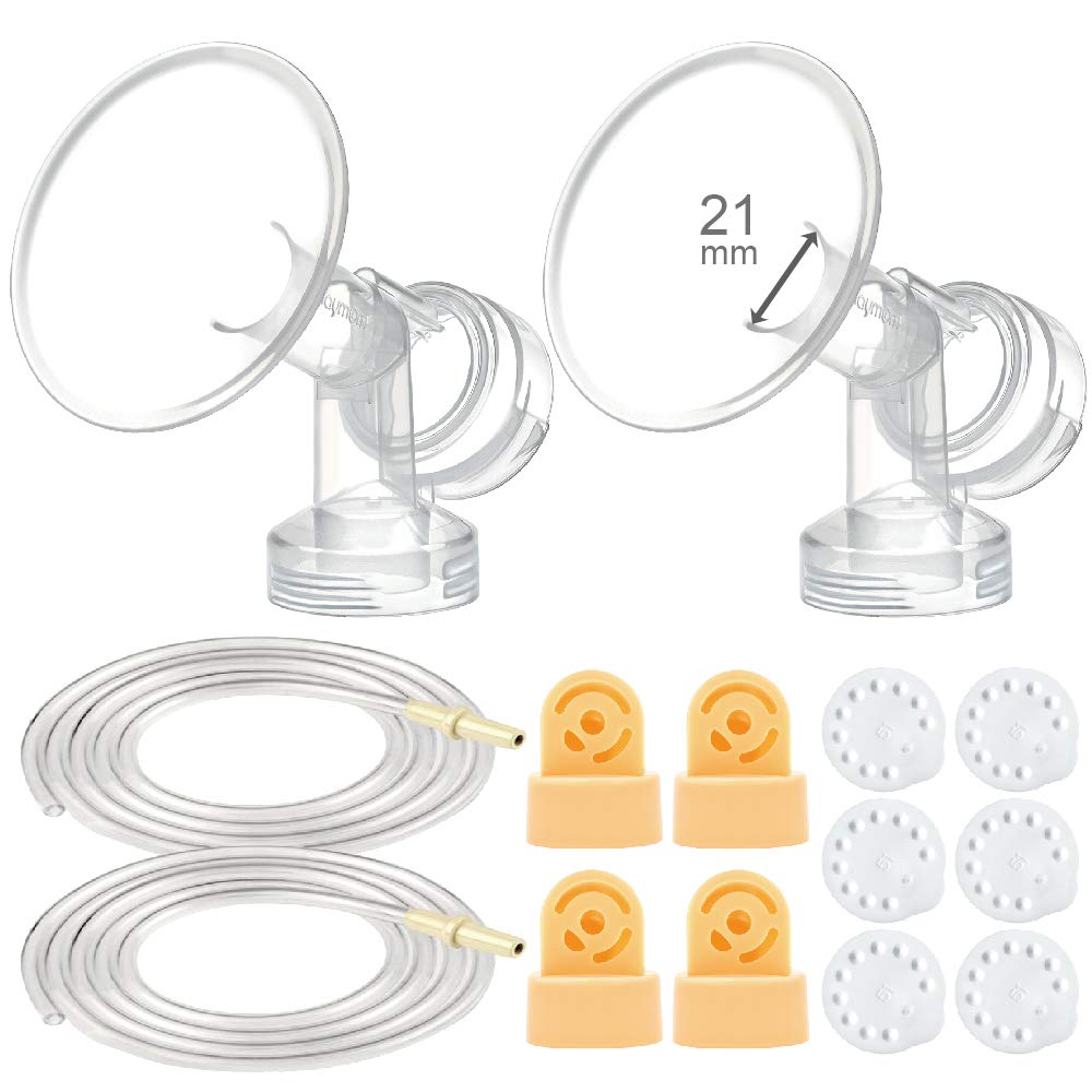 Kit de extractor de leche Maymom compatible con los extractores Medela Pump in Style Advanced; incluye 2 embudos de una sola pieza (21 mm), 4 válvulas, 6 membranas y 2 tubos para Pump in Style; compatible como sustitución de la válvula Medela Pump in Styl