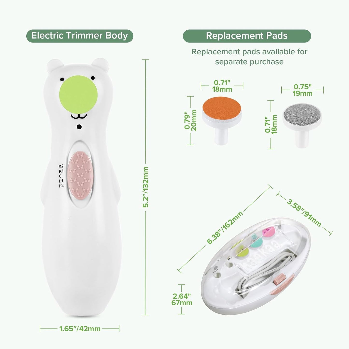 Haakaa Juego De Cortauñas Recargable Happii Bear: Cortauñas Eléctrico Para Bebés Y Lima De Uñas Para Bebés, Luces LED Silenciosas, Blanco, 1 Unidad (Paquete De 2)