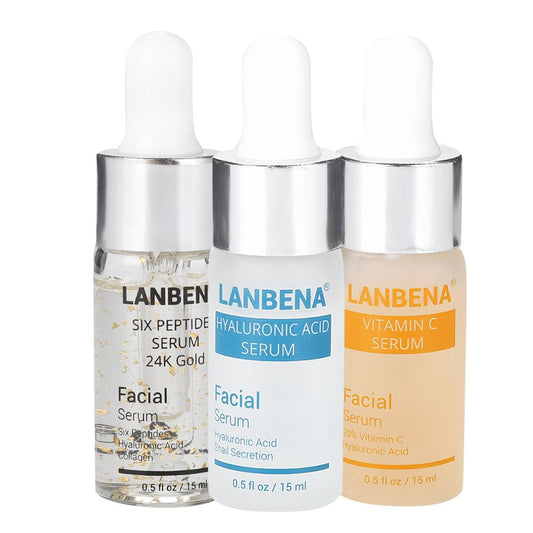 Hialurónico Seis péptidos 24 K suero de oro Antienvejecimiento + Ácido hialurónico y secreciones de caracol Hidratante filtrada + Vitamina C Esencia blanqueadora para el cuidado de la piel