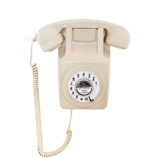 Teléfono de pared clásico, teléfono fijo de esfera giratoria retro, teléfono de pared clásico con cable, teléfono de trabajo antiguo, color marfil, teléfono de trabajo antiguo con remarcado para
