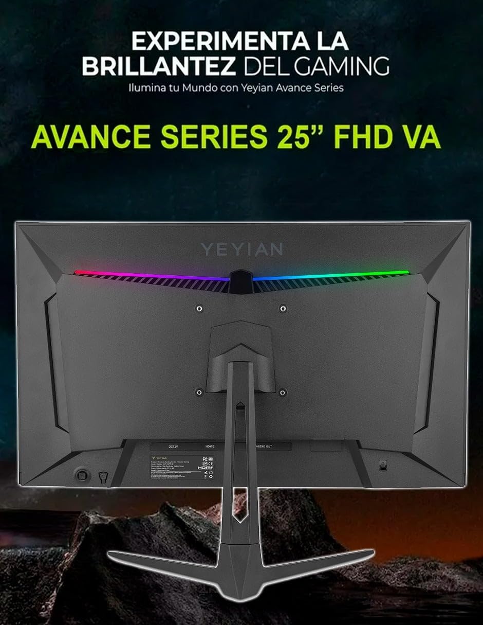 Monitor Gaming YEYIAN VA 25 Pulgadas Negro G-Sync Compatible Freesync Premium para Hombre y Mujer