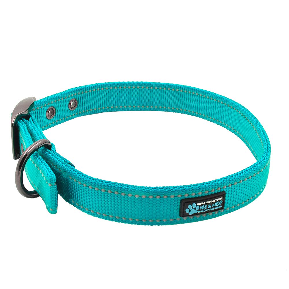 Collar para perro con hebilla de metal reflectante Max y Neo MAX – donamos un collar a un rescate de perros por cada collar vendido (pequeño, azulado)