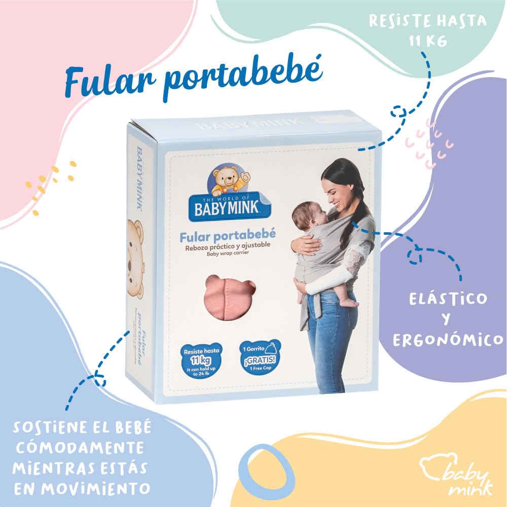 Baby Mink Fular Portabebé para Recién Nacido, Rebozo Ergonómico Suave para Cargar Bebé (Rosa Blossom)