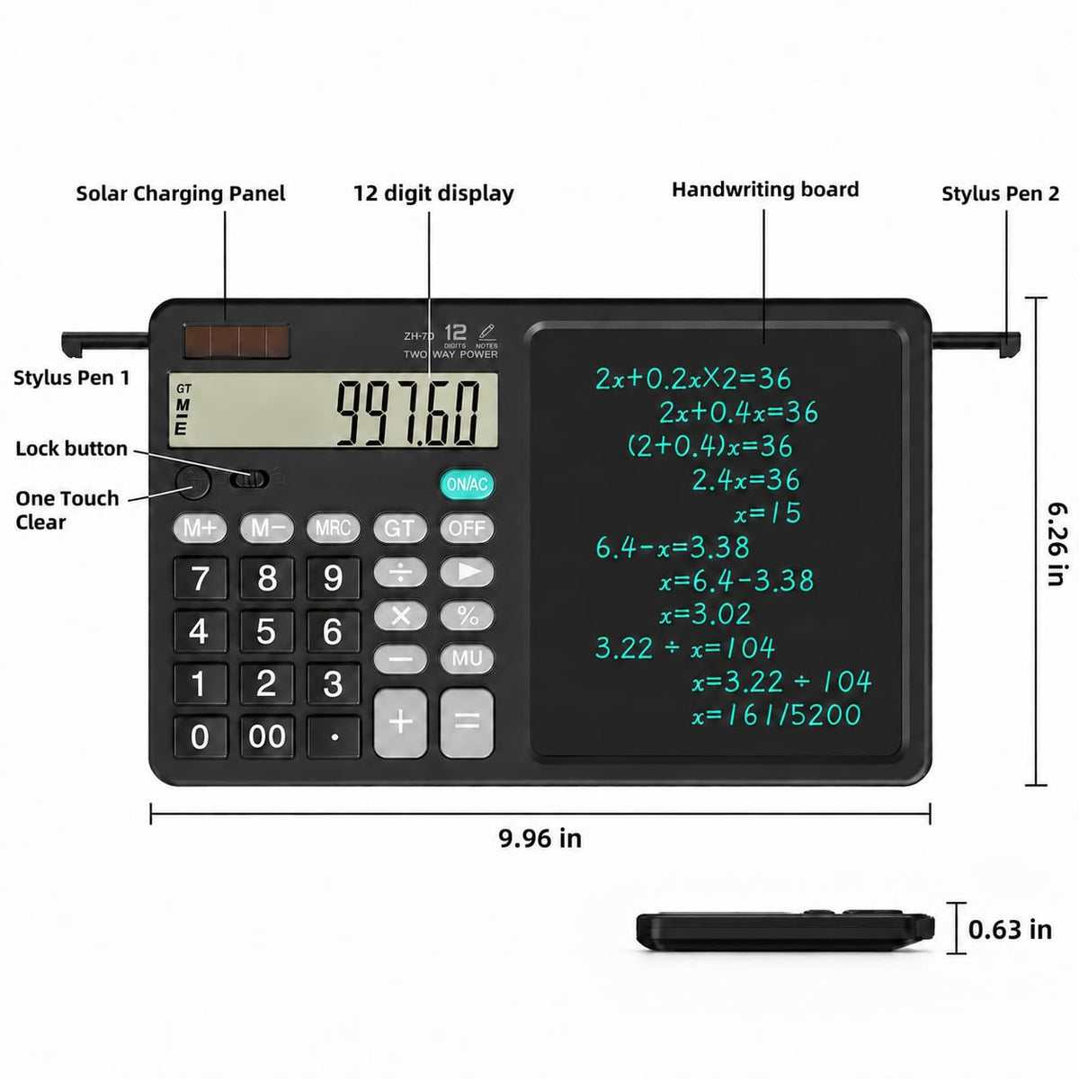 Calculadora de Escritorio DPEDUAI Negro con Tablero de Notas y Lápices Ópticos Integrados
