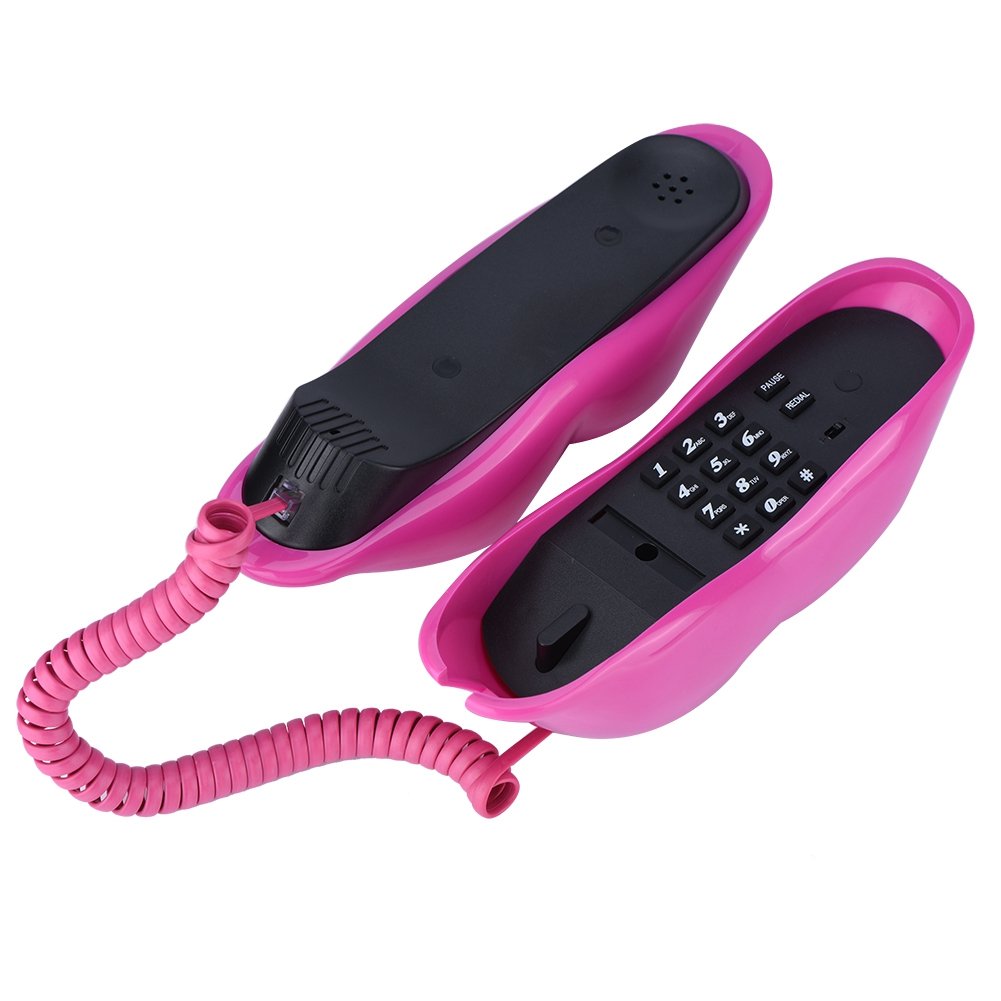 V BESTLIFE Teléfono de línea Fija con Cable, teléfono plástico con Labio Rojo Divertido de Rose con multifunción para decoración del hogar/Llamadas claras/Regalo