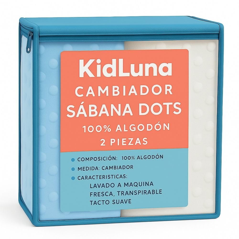 KidLuna Funda para Cambiador, Cálida y Suave al tacto, 100% Algodón Acolchado, 2 Piezas, Transpirable, Lavable a Máquina. (Azul/Hueso)