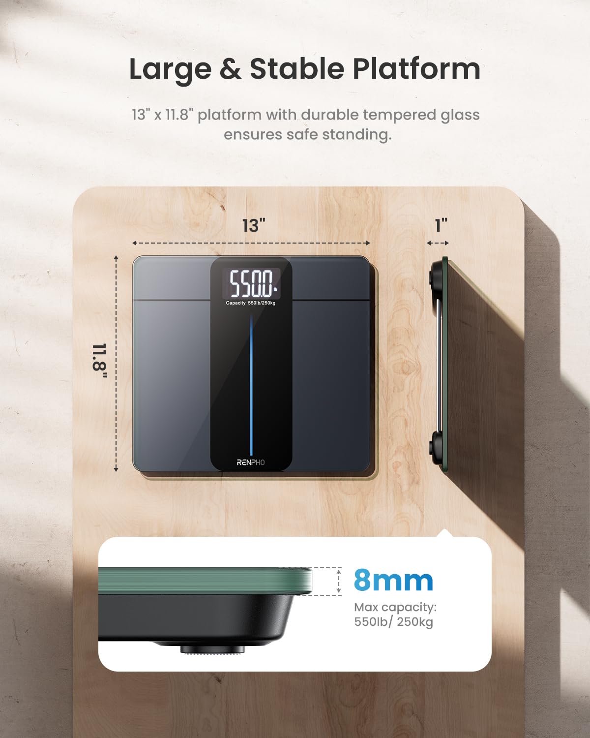 Báscula de Baño RENPHO 550 lb Alta Precisión Pantalla LCD Baterías Incluidas