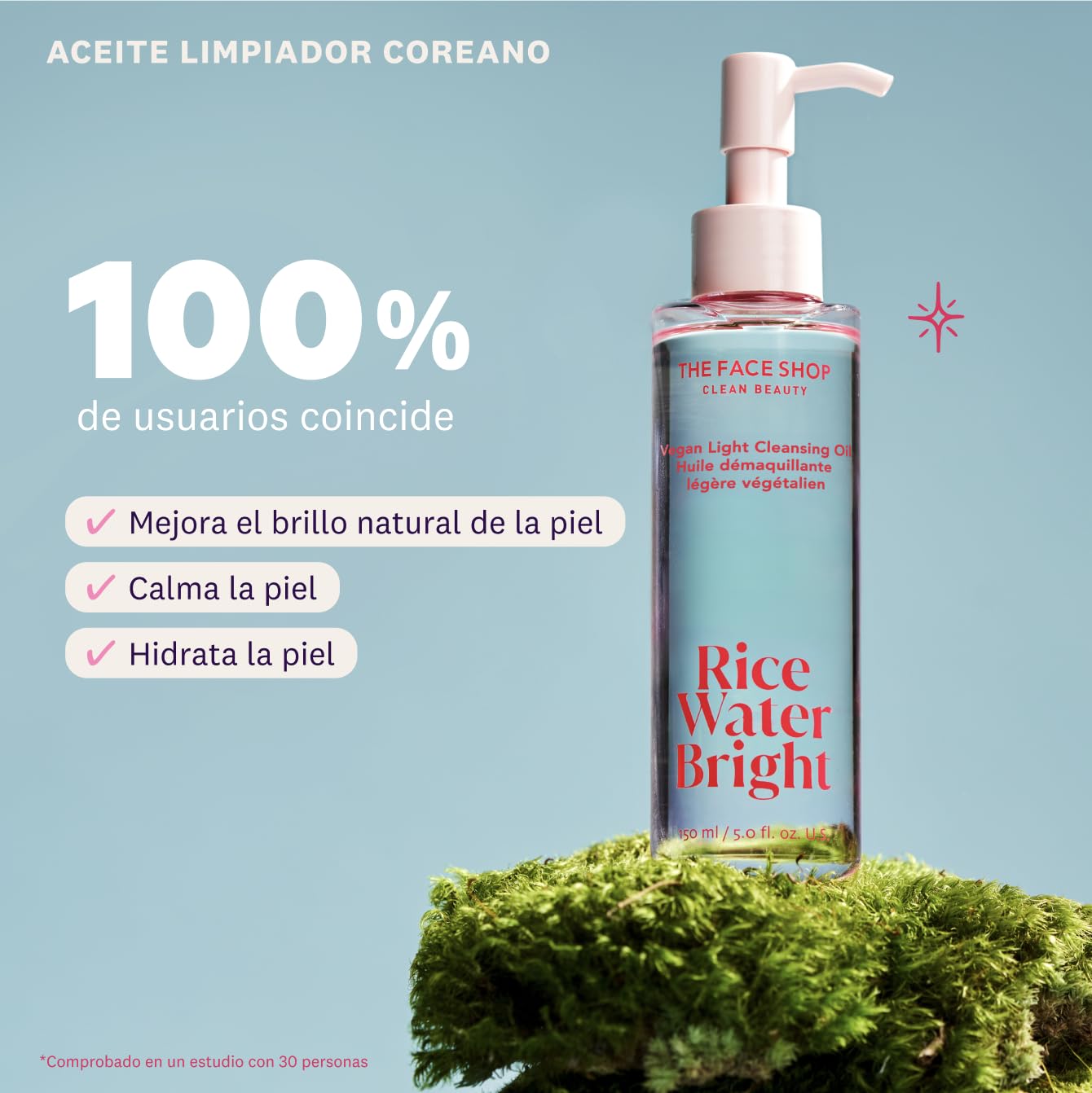 The Face Shop Rice Water Bright - Aceite Limpiador Facial con Agua de Arroz y Jojoba 150 ml | Skincare Coreano Iluminador | Desmaquillante Nutritivo, Limpieza Profunda sin Sensación Grasosa | Fórmula Vegana
