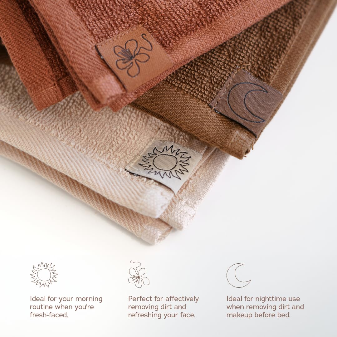 SWEET JULY SKIN Face Towel Set Day & Night, Makeup Removal, 100% Cotton, Soft, Absorbent, Daily Use, Pack of 6