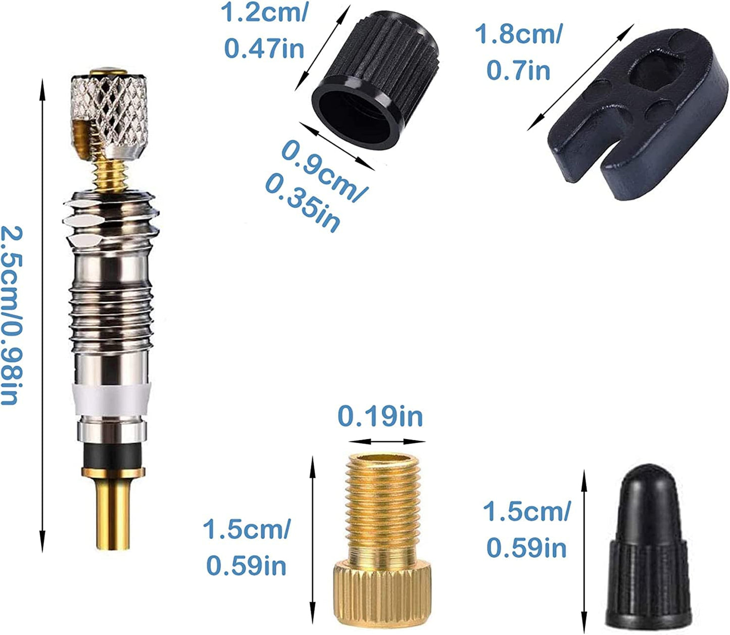 Kit de reparación de válvulas de bicicleta Presta Schrader adaptador de latón núcleos sin cámara para bicicleta de carretera