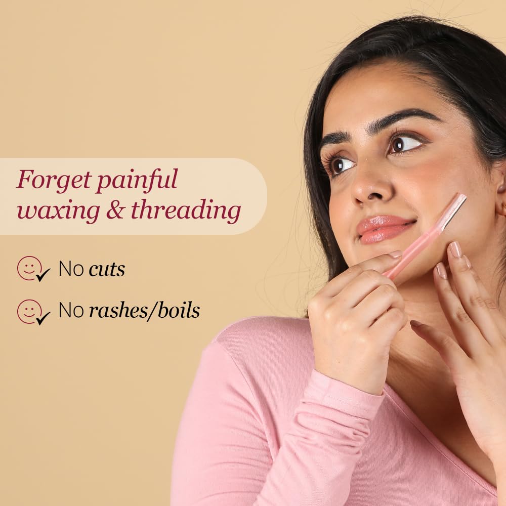 Carmesi Maquinilla de afeitar facial para mujer, depilación instantánea e indolora, piel brillante, cejas, labio superior, frente, pelusa de melocotón, barbilla, patillas | Paquete de 3