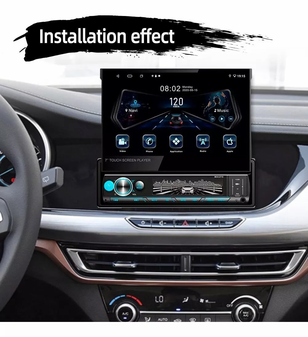 FINYQBE Tautoestereos para Carro 7 Car Stereo Retráctil Espejo Enlace 1din Reproductor MP5, USB, SD, Entrada Auxiliar, Radio FM, Cámara de Visión Trasera