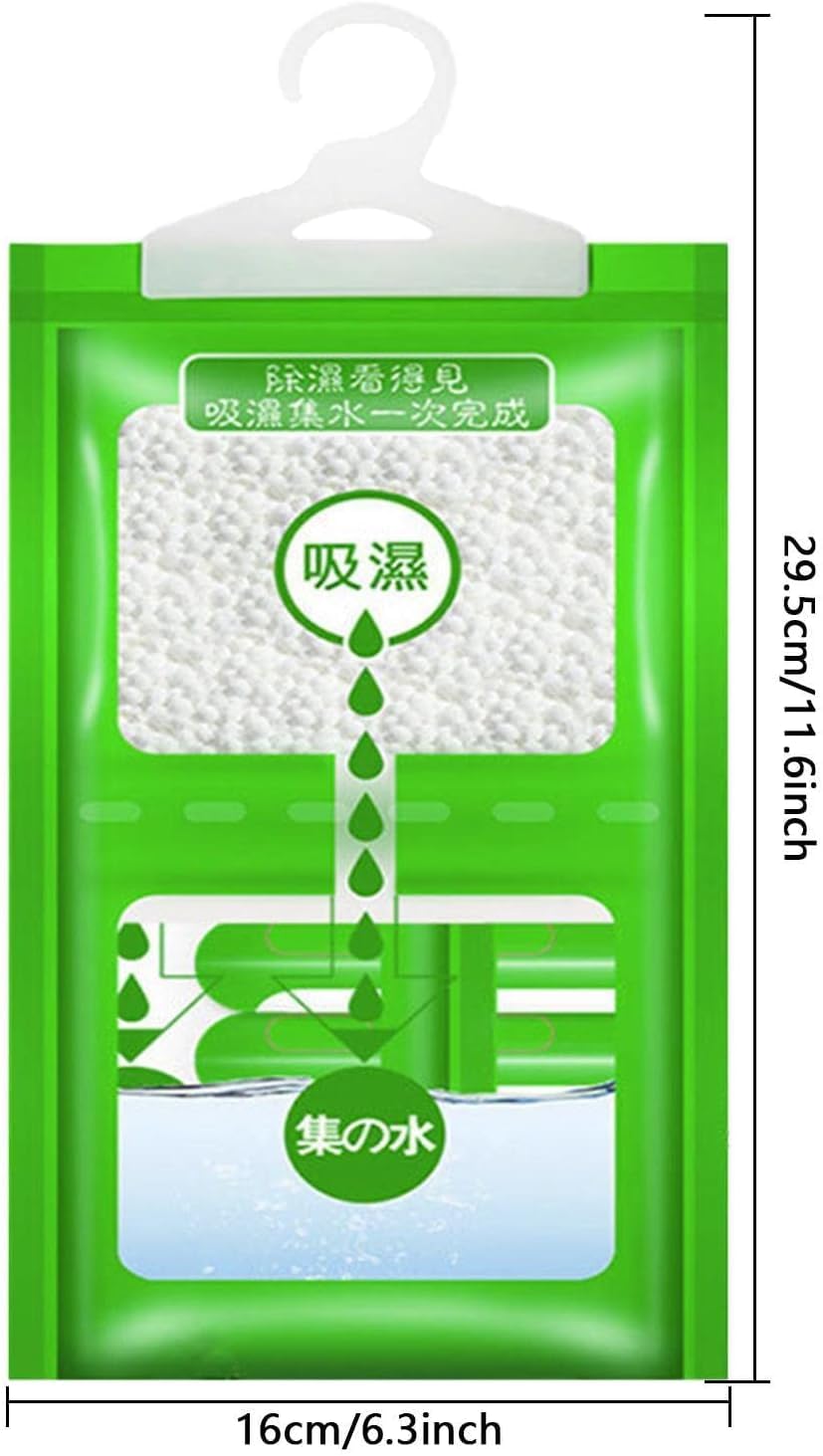 Bolsa colgante para absorbentes de humedad - 10 paquetes, absorbente de olores para espacios estrechos, absorbente de humedad eficiente para cocinas, sótanos, baños, eliminador de olores (10, Verde)