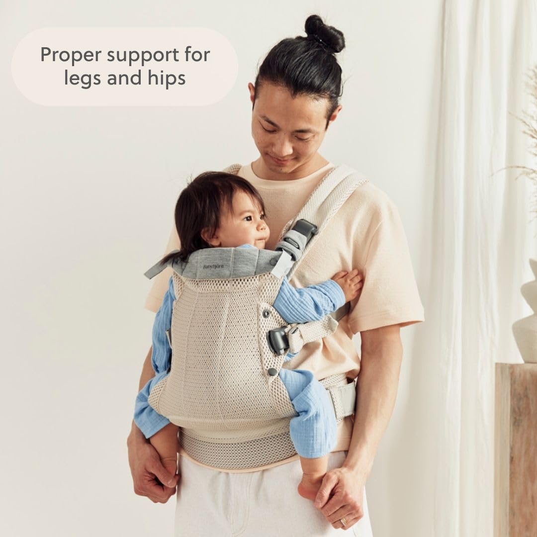 BabyBjörn Canguro Portabebé Harmony, Malla 3D, Crema | Ergonómico, para recién nacidos hasta los 3 años (3.2–15 kg), 4 posiciones, posición de piernas ajustable, suave y cómodo