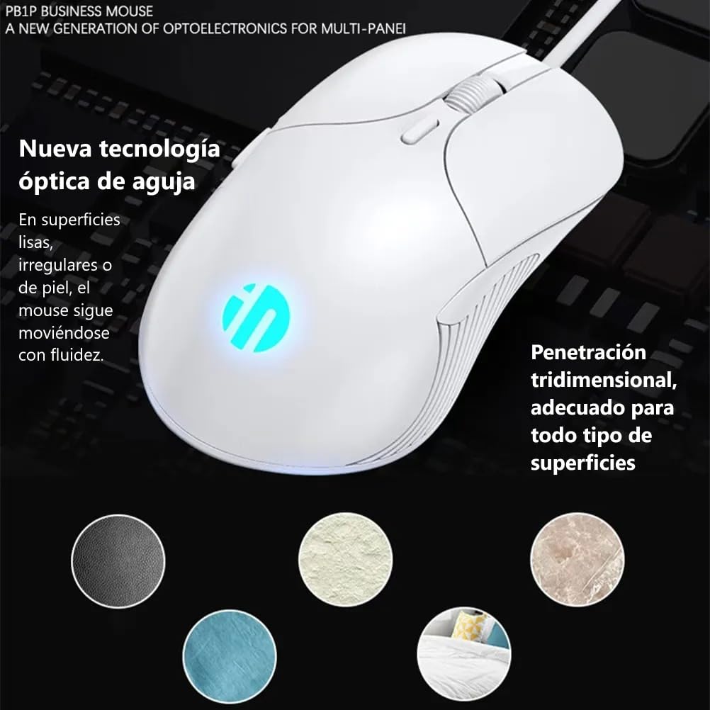Mouse Gamer TECHWOLF Blanco USB RGB 4 Colores 6 Botones dpi Ajustable 7200 Clic Silencioso Diseño Ergonómico para Juegos y Oficina