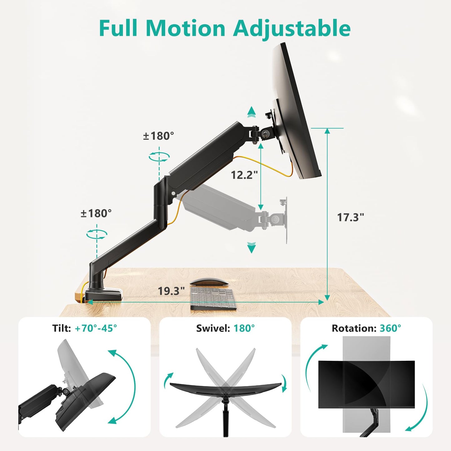 Soporte de Monitor WALI Negro con Brazo Ergonómico Ajustable para 17 a 34 Pulgadas