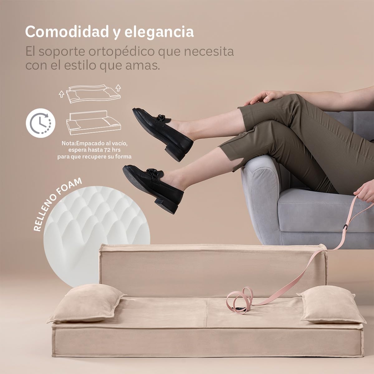 Sofá Cama Ortopédica ESQUIMAL Champagne con Funda Lavable para Perros y Mascotas Grande