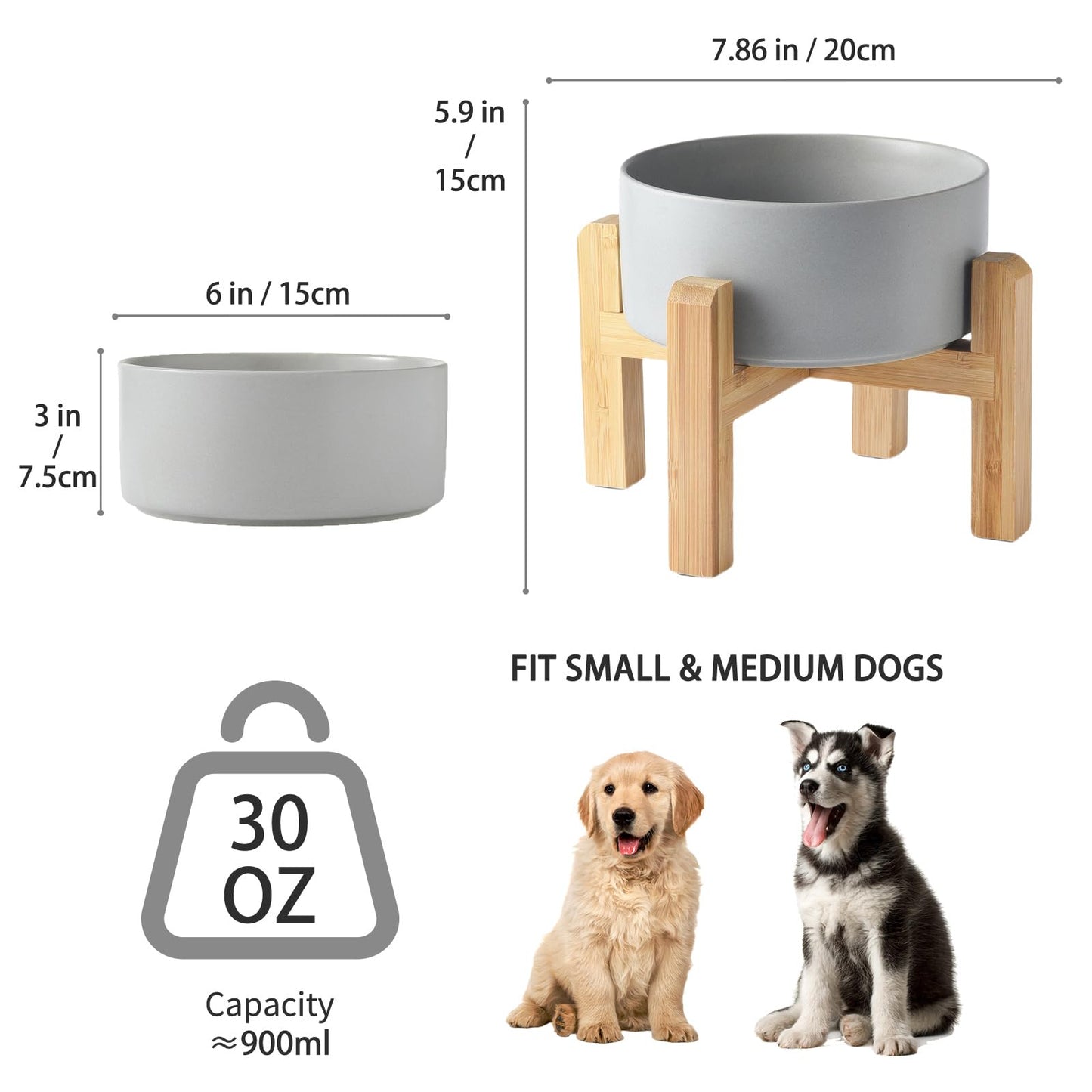 Comedero Elevado de Cerámica Welloyed Azul con Base de Bambú para Perros Pequeños y Medianos