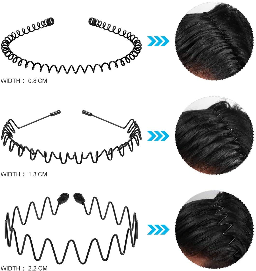YIUTERA Diademas de Metal Ondulado, 6 Piezas Ondulada Deportes Cabello Aro, Unisex Negro Primavera Diadema, Aro para el Pelo Antideslizantes para para Correr, Baño y Maquillaje Diademas de Metal