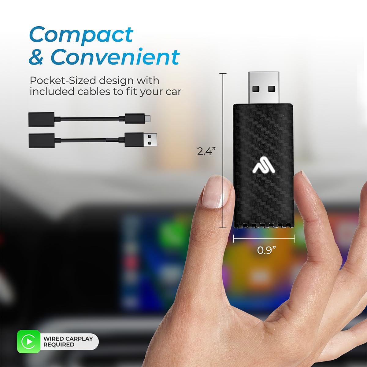 AutoSky Wireless CarPlay Adapter 2023 Pro Edition - Fastest and Most Compact- AutoSky - Factory Wired CarPlay Cars – USB-A and USB-C Cables – Wired CarPlay Required