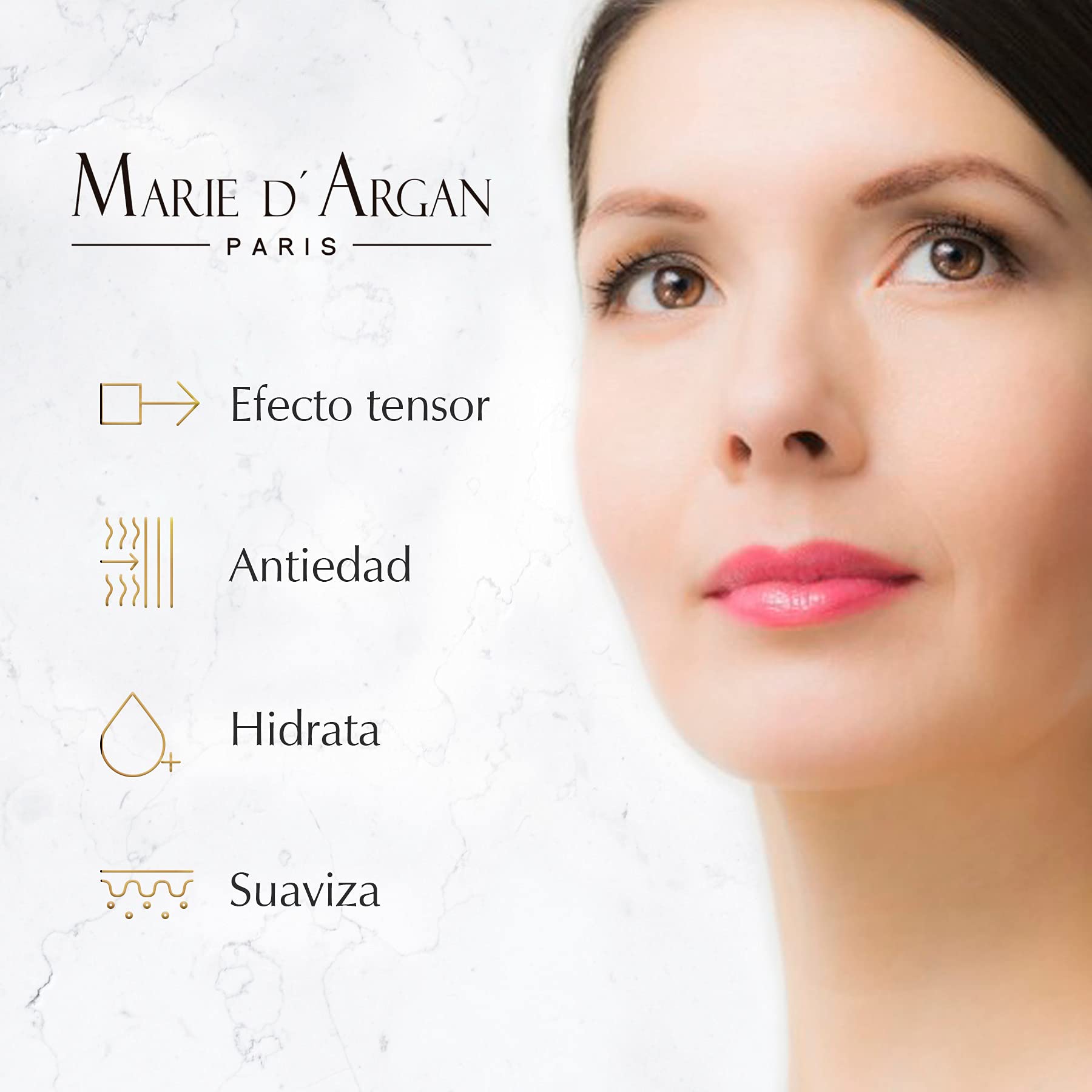 Sérum Tensor Antiedad para Rostro Marie d'Argan, con Jalea Real y Ácido Hialurónico, Antiedad, Antiarrugas, Reafirmante, Textura Ligera, Todo Tipo de Piel