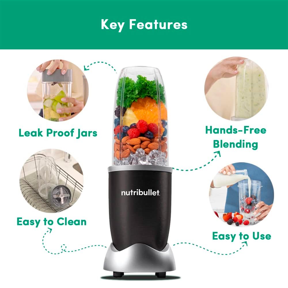 Nutribullet Licuadora Electrica, Picadora Pro 900 Watts 32Oz Mod. RNB9-0401 RENOVADA (NEGRO CON GRIS)