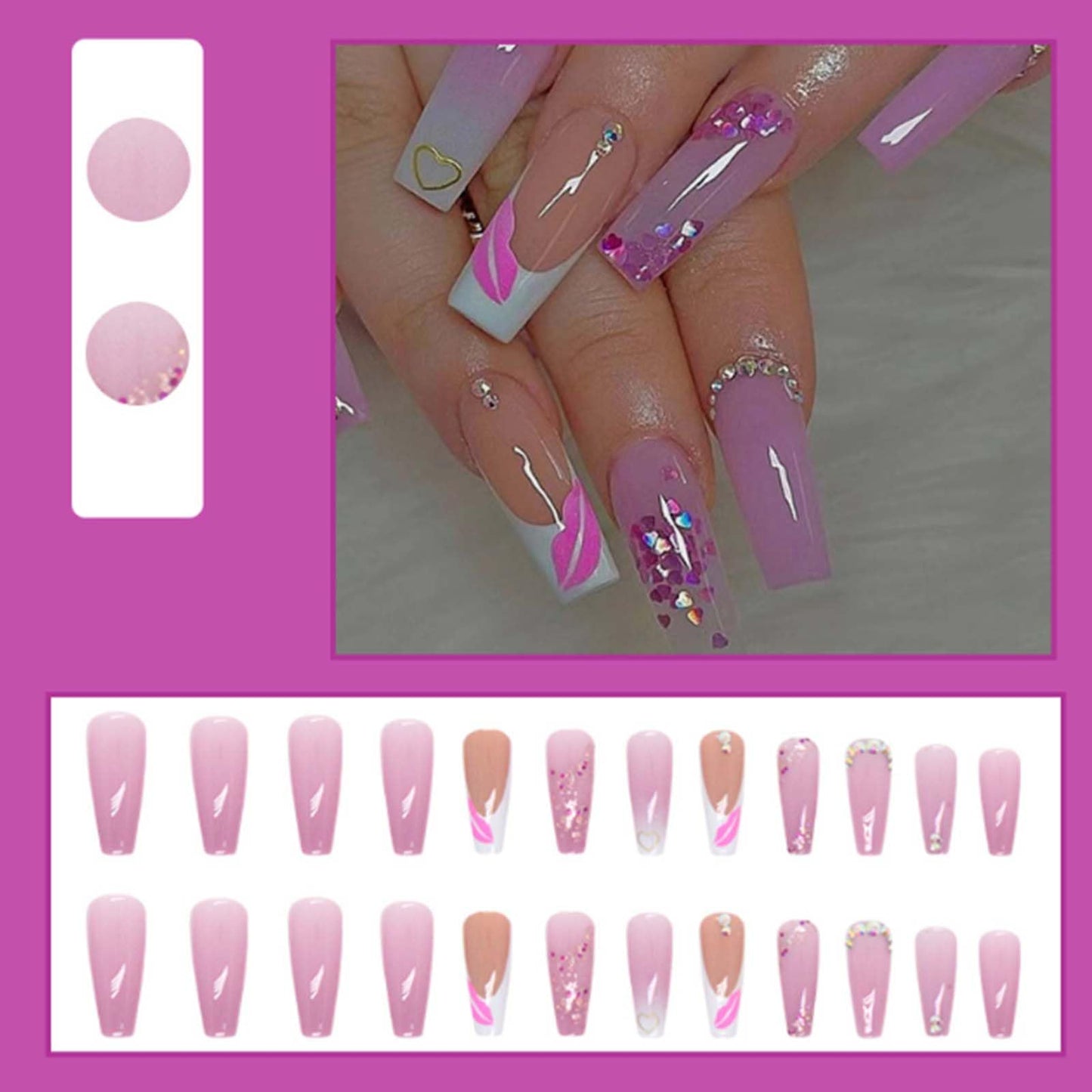 Gifiky Uñas Postizas de Ataúd Largo, Prensa Francesa Sobre Uñas Degradadas, Consejos de Acrílico, Uñas Postizas de Remolino Lindo para Mujeres y Niñas, 24 Piezas