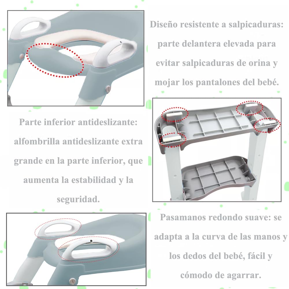 Jiula Asiento Entrenador para Baño con Escalera Antideslizante, Baño Entrenador Niño, Plegable Escalera para Baño Niños, Fácil de Guardar, Asiento Ergonómico, Edad de 3 a 10 Años, Tapizado, Gris#1