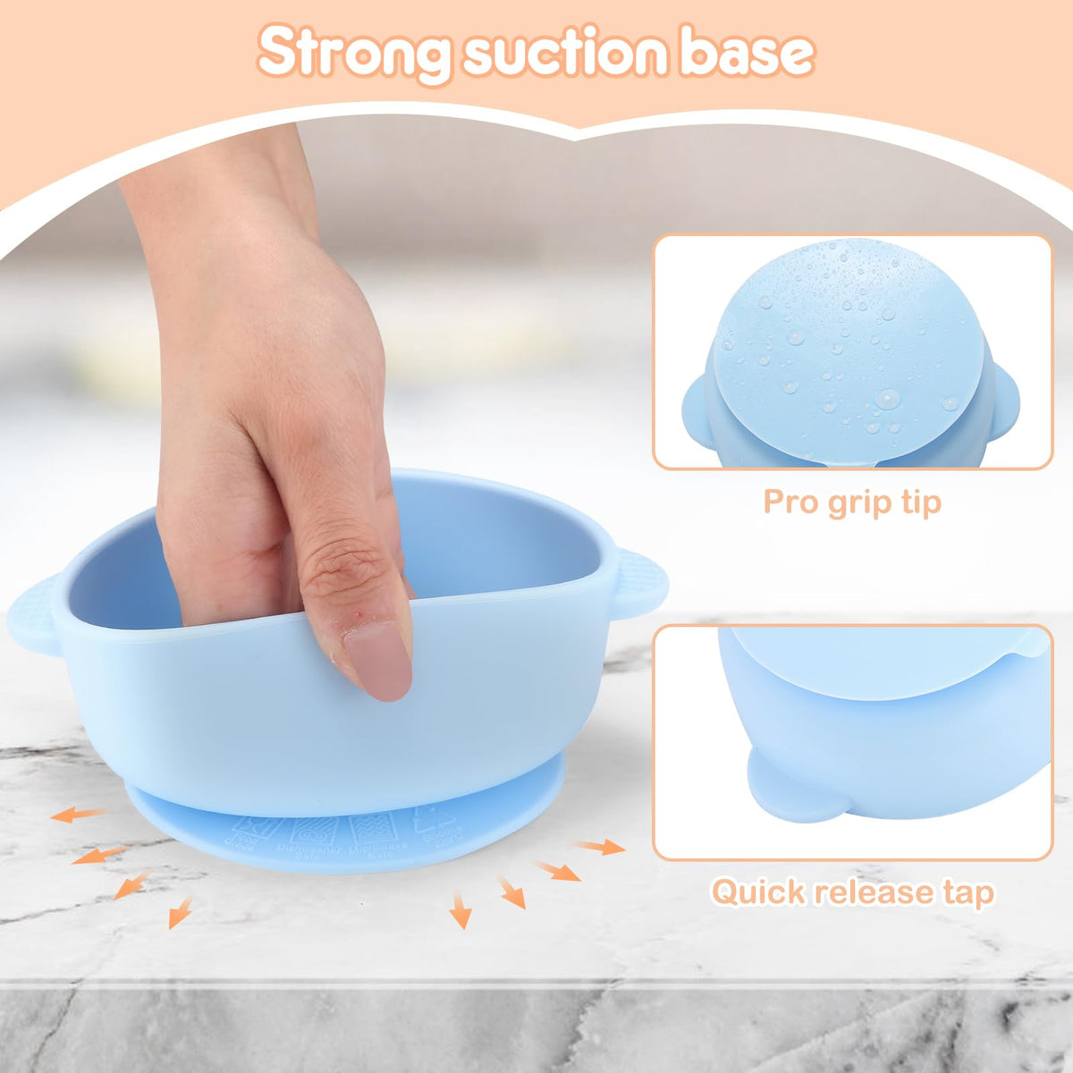 Wesketch - Juego de 4 cuencos de acero inoxidable con carcasa de succión de silicona antideslizante extraíble, contenedor de alimentos antiescaldados para alimentación de alimentos de bebé, azul cielo