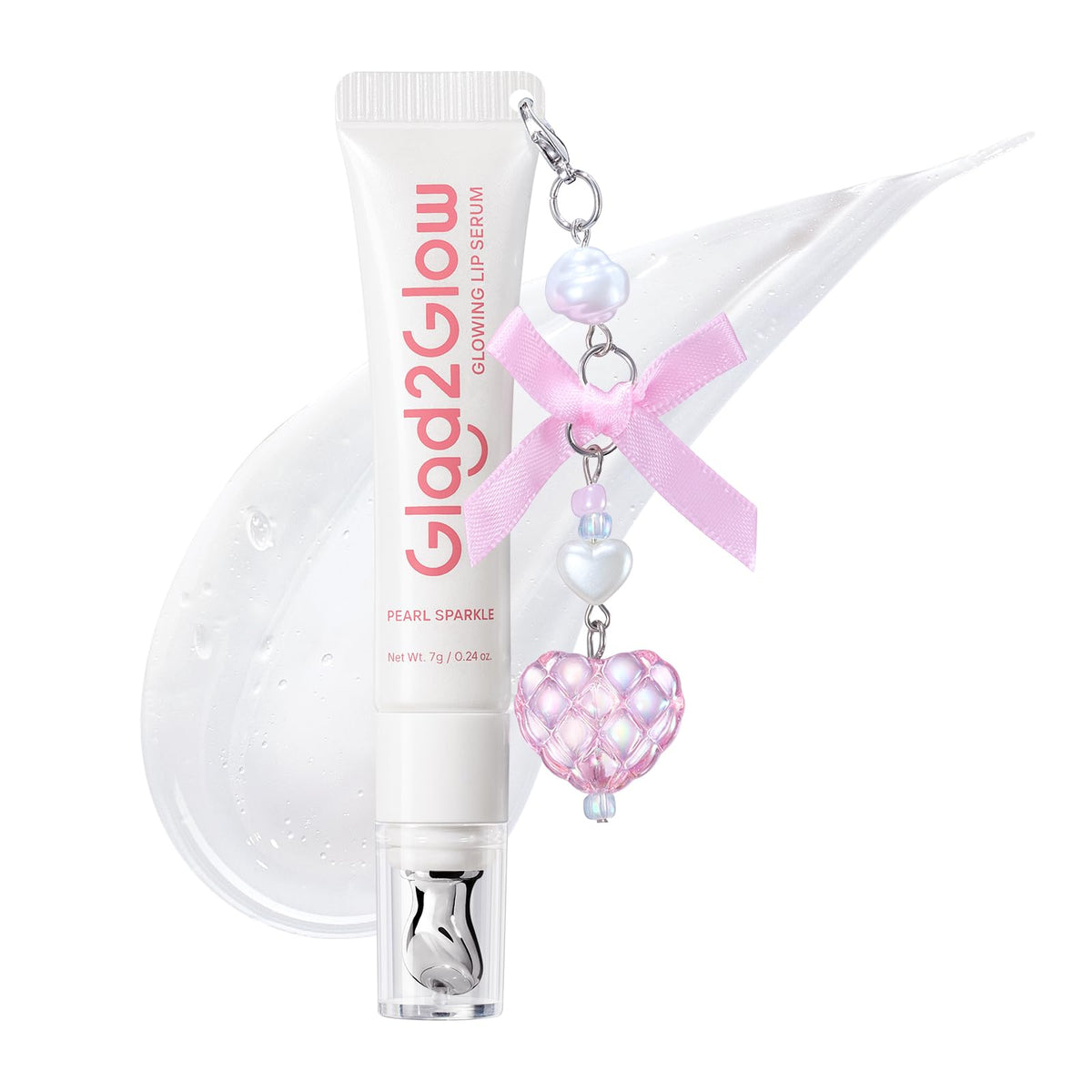 Glad2Glow sérum labial 3 en 1 con efecto iluminador, bálsamo labial con color con VC-IP y Vitamin E, brillo ligero no pegajoso con charm a juego (04 Clear)