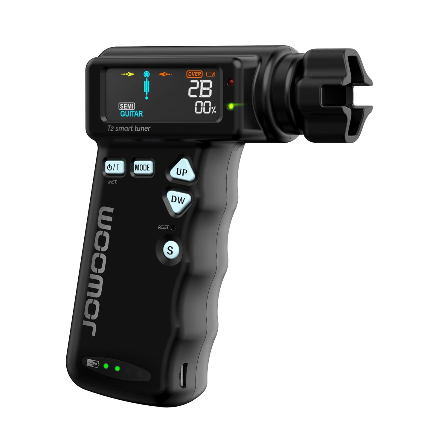 JOWOOM - T2 Afinador automático inteligente rápido para guitarras acústicas y ukulelele, con bobinador eléctrico de cuerdas de 180 rpm, seguro, grado profesional, batería recargable por USB, negro