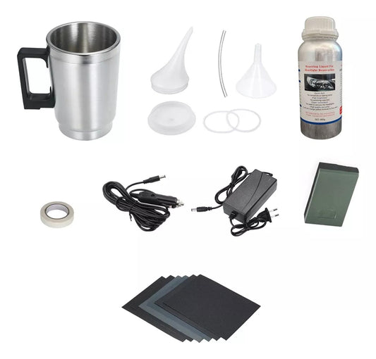 FINYQBET Kit Restaurador de Faros Profesional - 600ml Líquido de Recubrimiento UV, Elimina Amarillamiento/Rayones/Neblina - Herramientas de Pulido para Coches, Motos, Vehículos Eléctricos