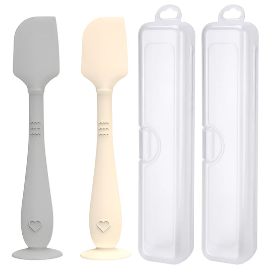 YENLNI Espátula para crema de pañal (2 unidades) con estuche de viaje higiénico, base de succión para crema de pañal, aplicador de silicona suave para la dermatitis del pañal, tamaño grande (gris y bl