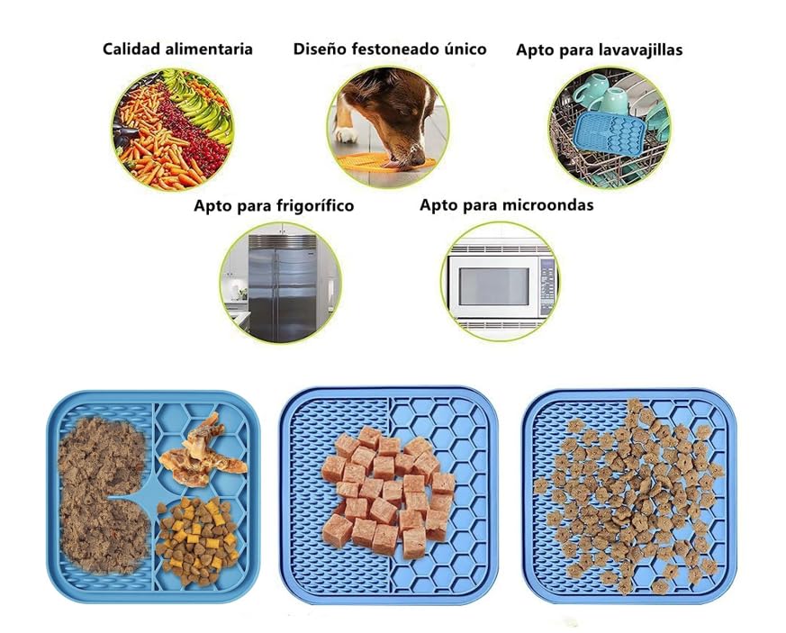 Almohadilla de Alimentación con Ventosas Antideslizantes para Perros y Gatos, Incluye Espátula de Silicona, Alivio de Ansiedad y Entrenamiento