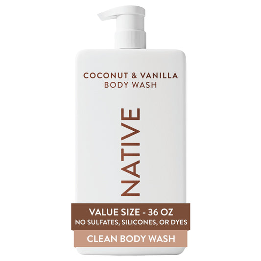 Native Body Wash for Women, Men | Sulfate Free, Paraben Free, Dye Free, with Naturally Derived Clean Ingredients, 36 oz bottle with pump - Pack of 1 (Coconut & Vanilla)