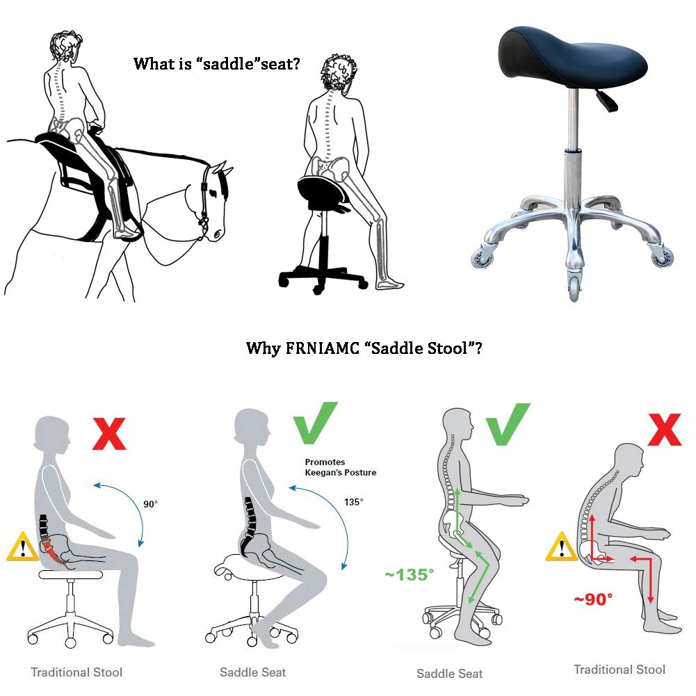 FRNIAMC - Taburete profesional con ruedas ergonómico giratorio de altura ajustable para clínica, dentista, salón de belleza, tatuaje, oficina en casa (negro)