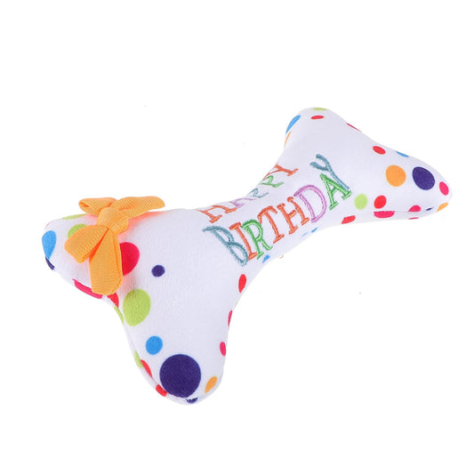 Housoutil - Juguetes de peluche para perros grandes, juguete de peluche con hueso de perro, juguete de feliz cumpleaños, juguete de perro con diseño de hueso masticable, juguetes de perro con temática