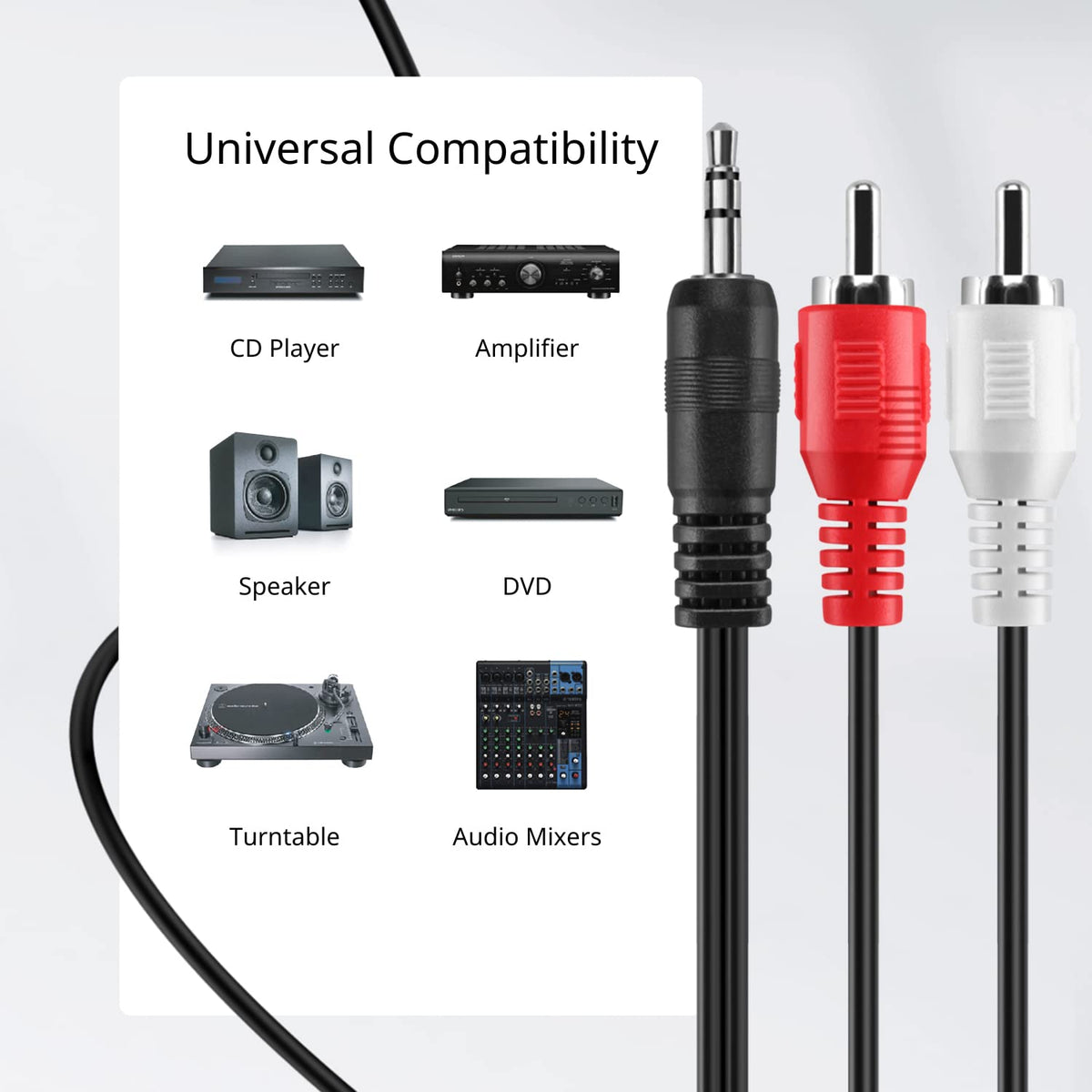 Cable de Audio 3.5mm a RCA TNP Dorado Bi-Direccional Conector Macho a Macho 30 Pies Estéreo 2RCA