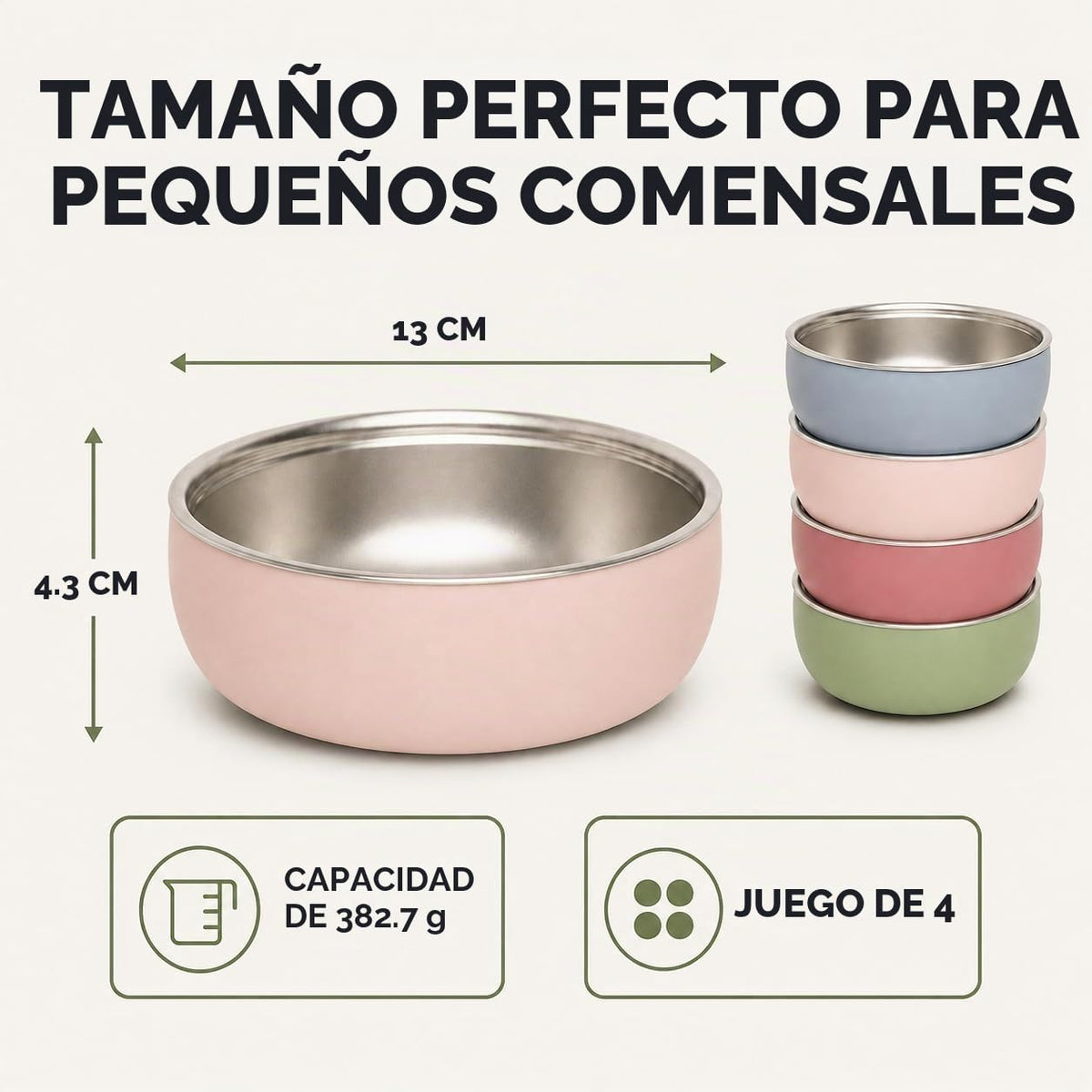 tazón de acero inoxidable no tóxico a prueba de monos, de 5 pulgadas, con carcasa de silicona antideslizante, multicolor, (juego de 4 tazones) irrompible, sin desorden para bebés, niños pequeños, sin