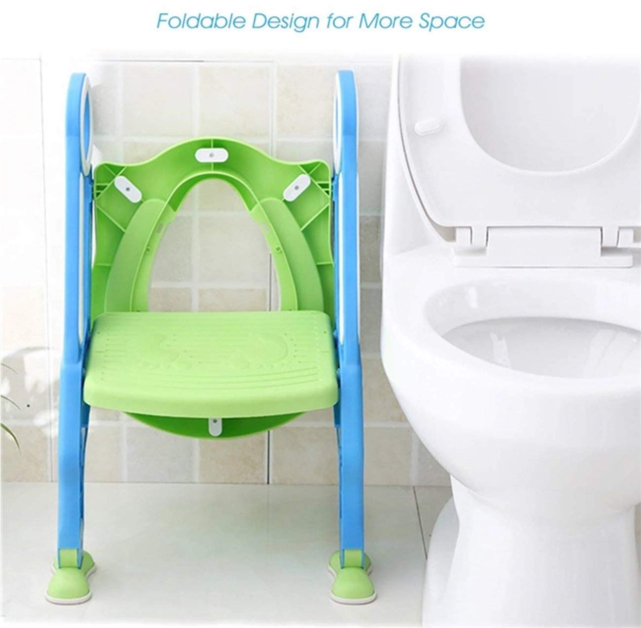 Asiento Entrenador para Inodoro PAPU BABY Verde Azul Acolchonado con Escalera