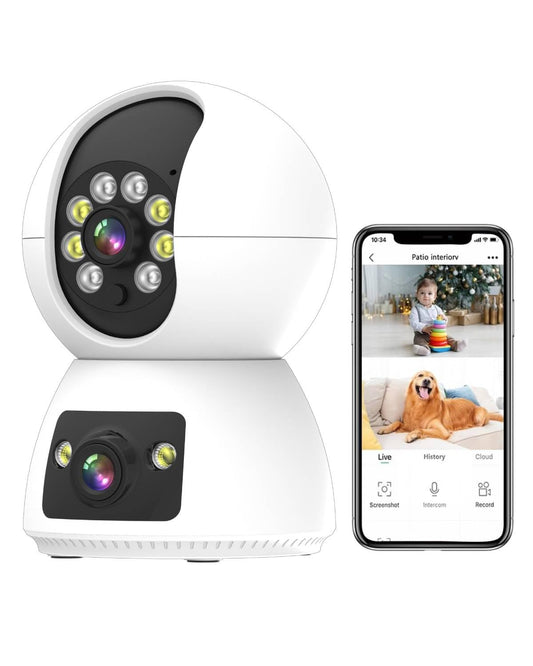 Cámara de Seguridad EASYTAO Q24 2MP WiFi Doble Lente con Audio Bidireccional y Visión Nocturna Compatible Alexa
