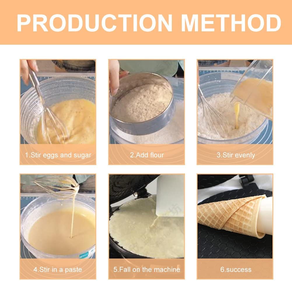 Máquina para hacer conos de gofres, Sartén para tortillas crujientes multifuncional Bandeja hornear gofres Bandeja para hornear con platos antiadherentes para helado de crepe pizzelle (38,5x17 cm)