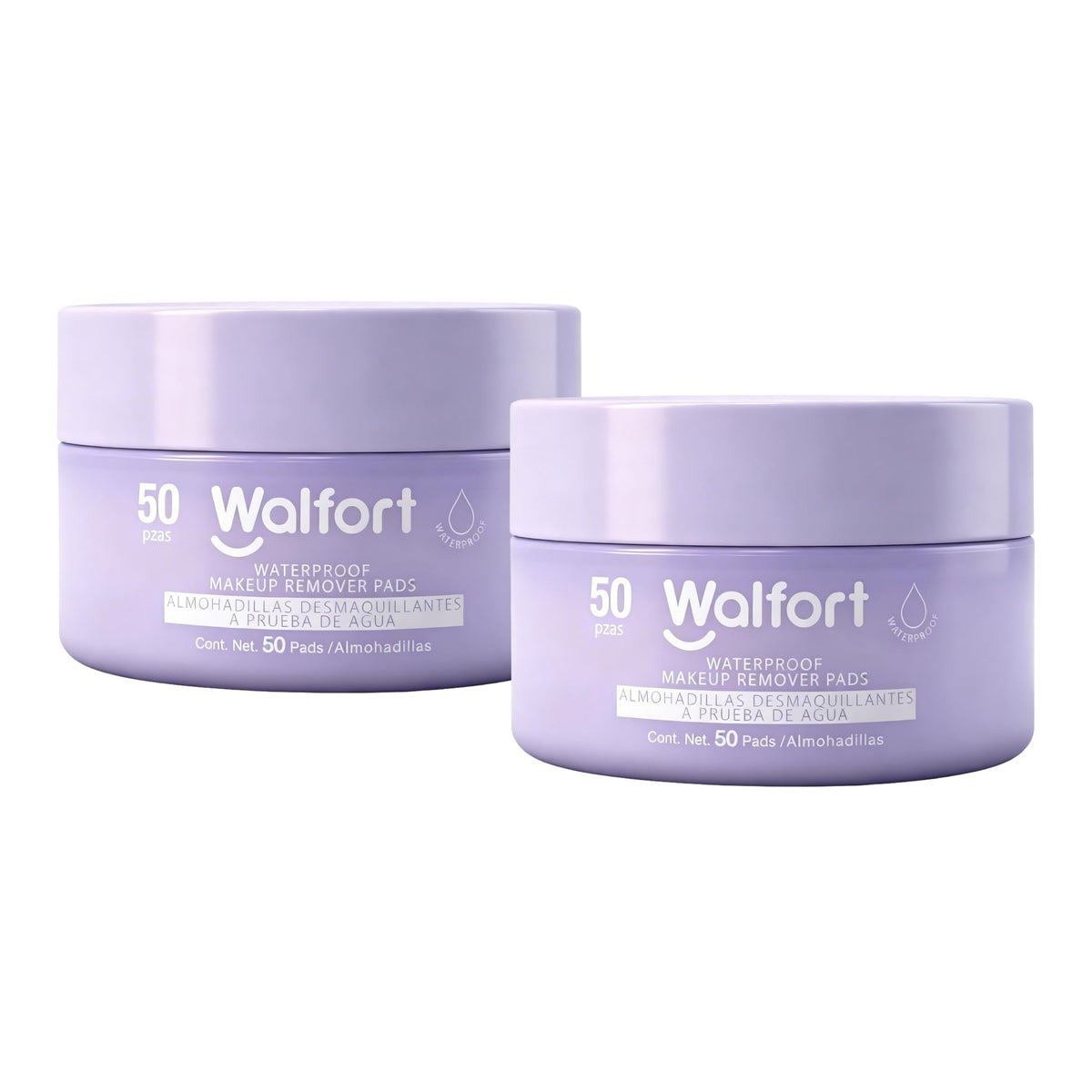 Walfort | Pads desmaquillantes waterproof. Remueven maquillaje a prueba de agua. Ideales para el cuidado diario de la piel. Caja con 2 productos