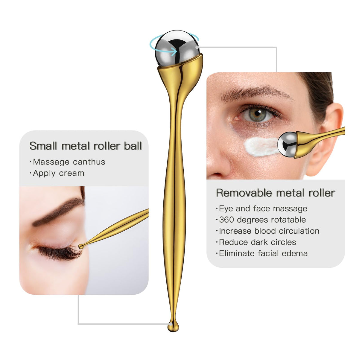 Rodillo de Crema para Ojos LISAPACK Dorado Masajeador Facial Antiinflamatorio