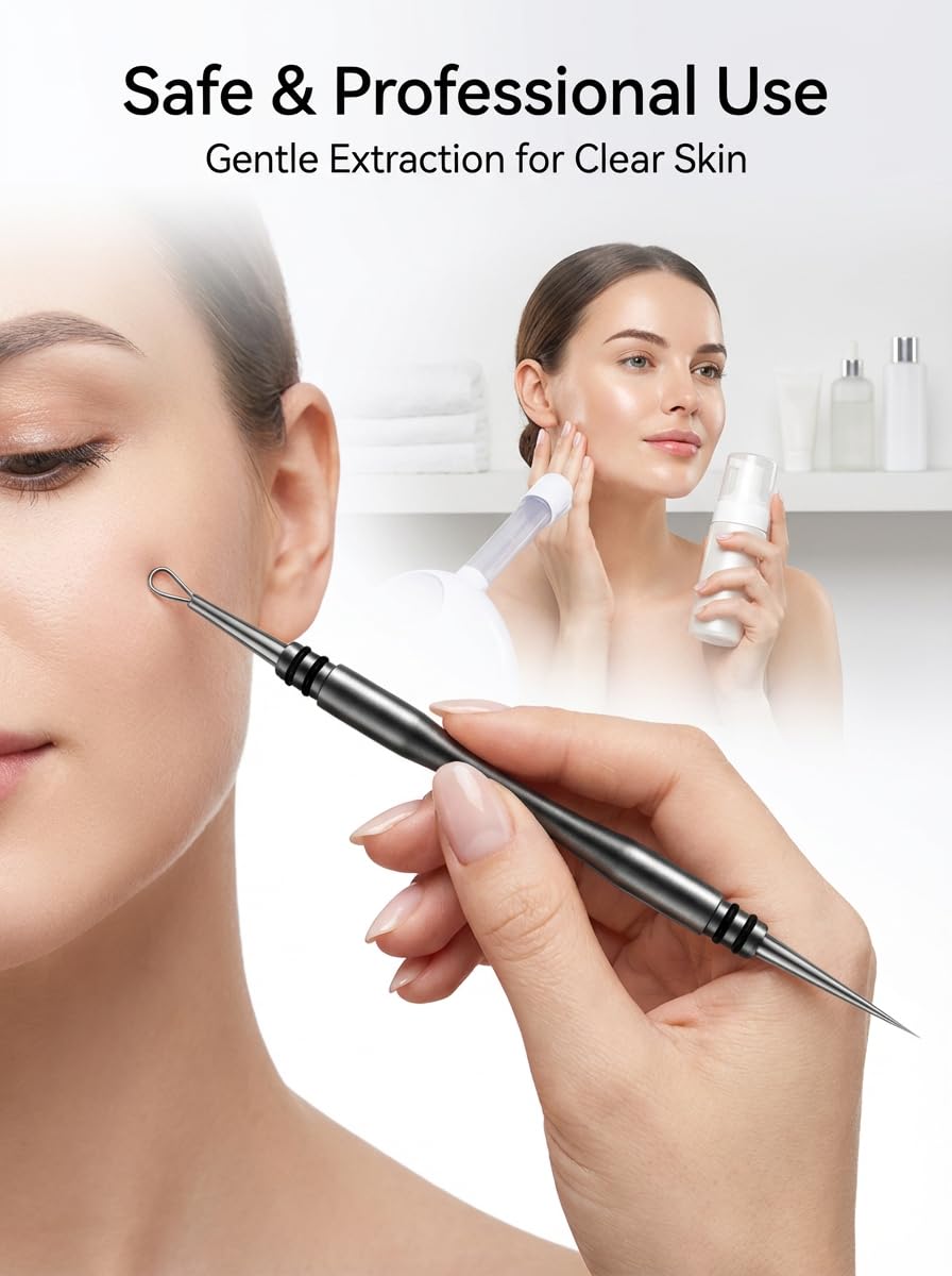 LUQINTH LuQinth, removedor facial de puntos negros de aleación con agujas de doble punta y pinzas de acero para eliminar puntos negros, espinillas y milia.